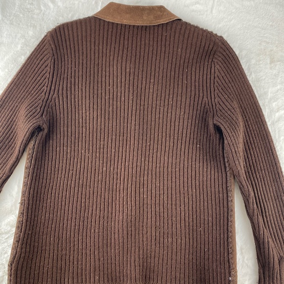 Vintage brown leather sweater jacket button up - Picture 4 of 6